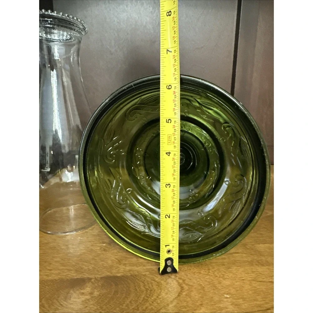 Vintage Green Glass Kerosene Oil Lamp & Chimney 18